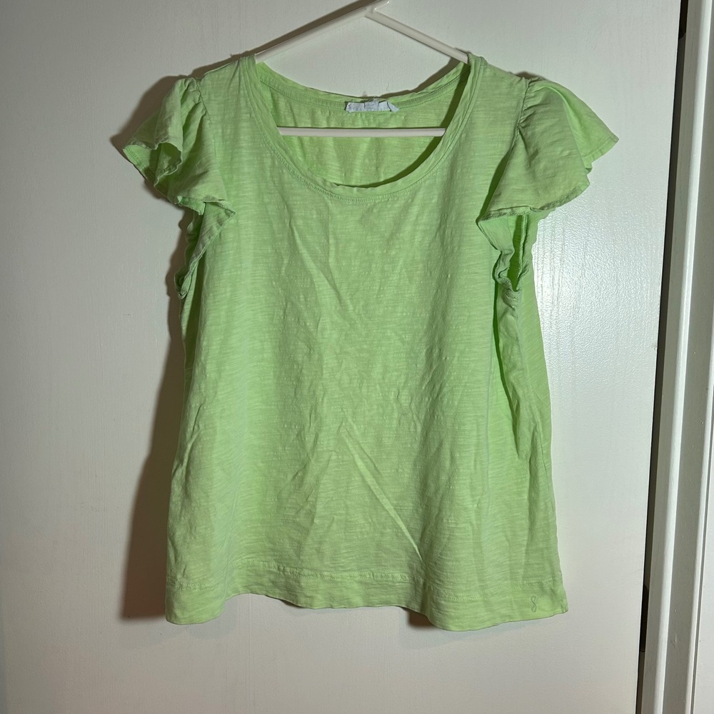 Jane + Delancey Lime Green Flutter Sleeve Cotton Slub Knit Tee Top